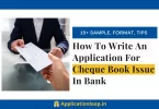 Application for cheque book issue in bank